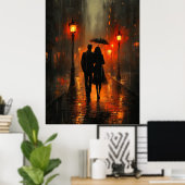 Romantische regenwandeling in houtskooltonen poster (Thuiskantoor)