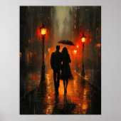 Romantische regenwandeling in houtskooltonen poster (Voorkant)
