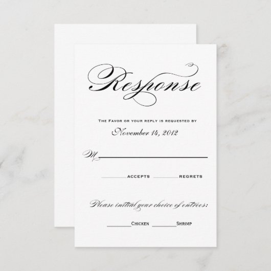 Romantische responskaarten - zwart en wit RSVP kaartje (Voorkant / Achterkant)