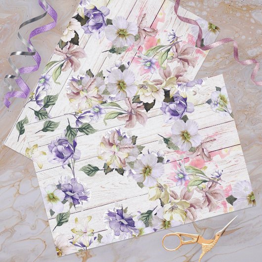 Romantische  Retro Flowers op Barn Wood Tissuepapier
