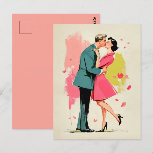 Romantische Retro Koppelkus Briefkaart (Voorkant / Achterkant)