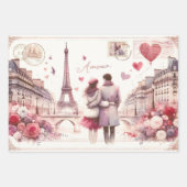 Romantische Retro Paris Love Roze Inpakpapier Vel (Voorkant 2)