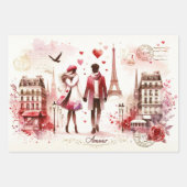Romantische Retro Paris Love Roze Inpakpapier Vel (Voorkant)