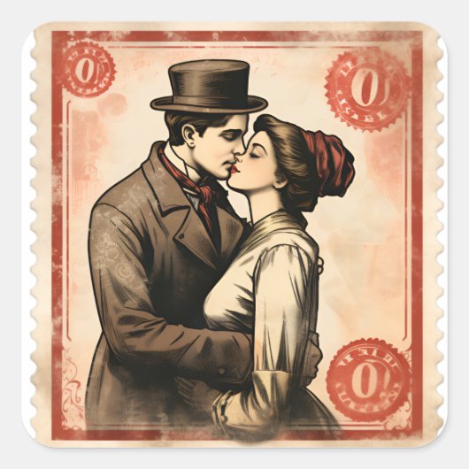 Romantische Retro Postzegel Stickers (Voorkant)