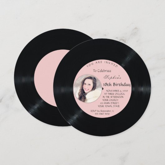 Romantische Retro Vinylplaat Foto Verjaardag Kaart (Voorkant / Achterkant)