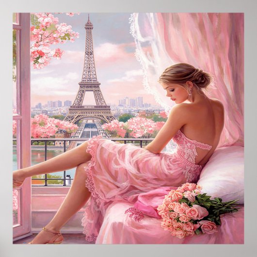 Romantische Reverie in het Roze Parijs Poster (Voorkant)