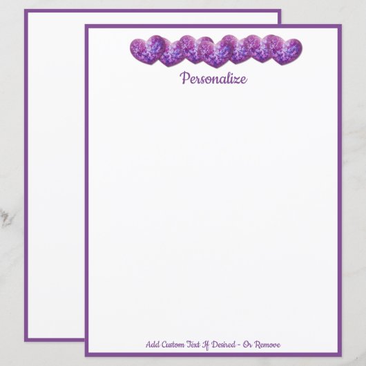Romantische  rij Paarse harten, gepersonaliseerd (Voorkant / Achterkant)
