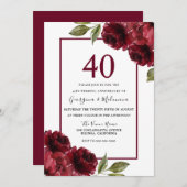 Romantische robijnrode rozen 40e huwelijksverjaard kaart (Voorkant / Achterkant)