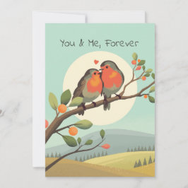 Romantische Robins op een Branch Valentijnsdag Feestdagenkaart