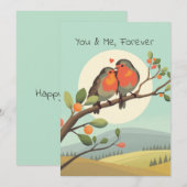 Romantische Robins op een Branch Valentijnsdag Feestdagenkaart (Voorkant / Achterkant)