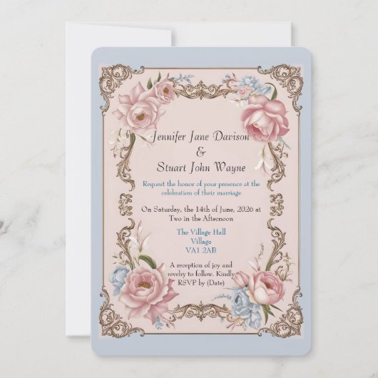 Romantische rococo bloemenbruiloft kaart (Voorkant)