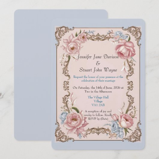 Romantische rococo bloemenbruiloft kaart (Voorkant / Achterkant)