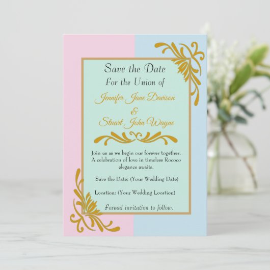 Romantische Rococo Bloemige Bruiloft Save The Date (Staand voorkant)