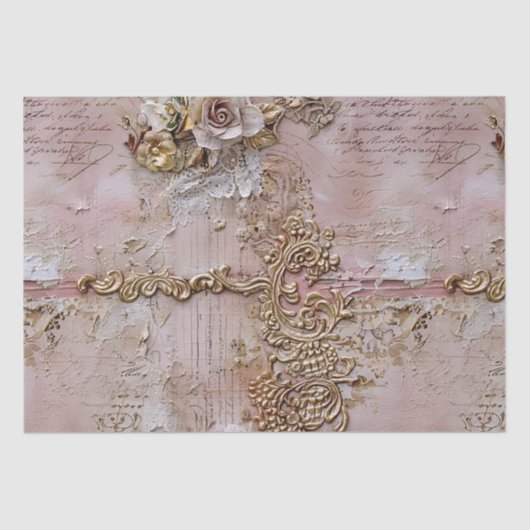 Romantische Rococo Dusty Roos Antiek Kant Tissuepapier (Voorkant)
