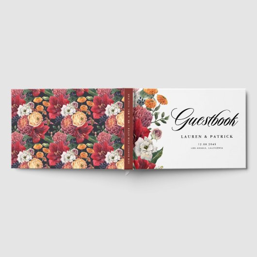 Romantische rode amaryllis en herfst bloemen bruil gastenboek (Volledig)