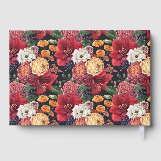 Romantische rode amaryllis en herfst bloemen bruil gastenboek (Achterkant)