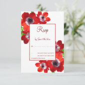 Romantische Rode Anemonen Bloemstuk RSVP Kaartje (Staand voorkant)