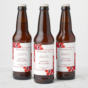 Romantische rode anemoon bloemen 25e verjaardag bier etiket