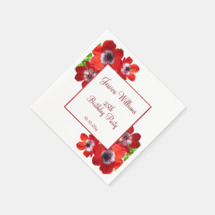 Romantische rode anemoon bloemen 25e verjaardag servet