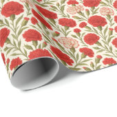 Romantische Rode Anjer Bloemen Cadeaupapier (Rol Hoek)