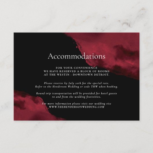 Romantische Rode Aquarel Accommodaties Informatiekaartje (Voorkant)