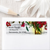 Romantische rode aquarelrozen en lantaarn bruiloft etiket (Insitu)