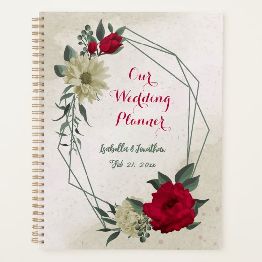 romantische rode & bleke gele bloemen bruiloft planner (Voorkant)