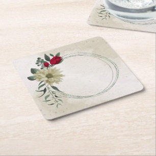 romantische rode & bleke gele bloemen kartonnen onderzetters