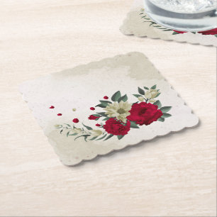 romantische rode & bleke gele bloemen kartonnen onderzetters