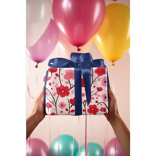 Romantische rode bloem cadeaupapier