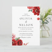 Romantische rode bloem elegante bruiloft kaart (Staand voorkant)