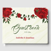 Romantische rode bloem groen bruiloft gastenboek (Voorkant)