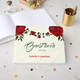 Romantische rode bloem groen bruiloft gastenboek