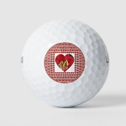 Romantische rode bloem hart ontwerp 4 speciale mom golfballen (Voorkant)