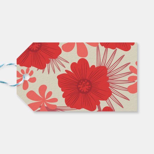 Romantische rode bloemen bruiloft cadeaulabel (Achterkant Horizontaal)