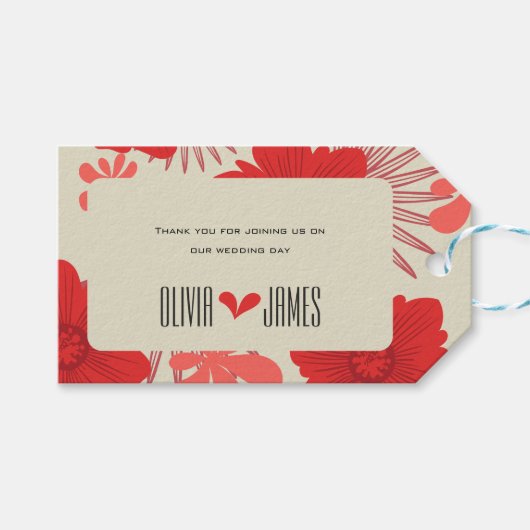 Romantische rode bloemen bruiloft cadeaulabel (Voorkant (Horizontaal))