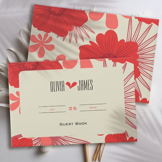 Romantische rode bloemen bruiloft gastenboek