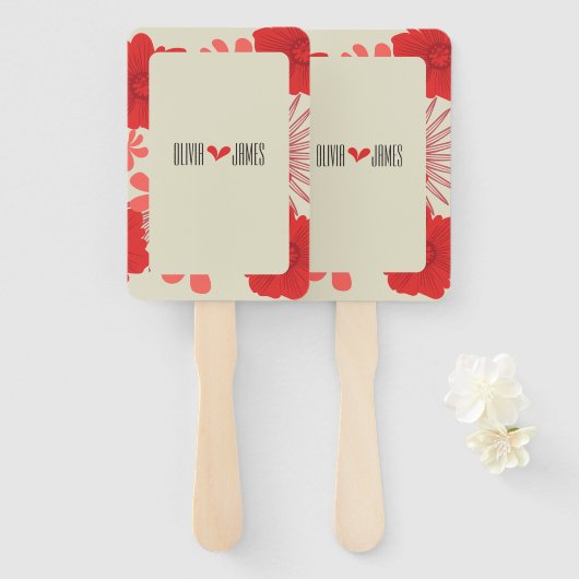 Romantische rode bloemen bruiloft handwaaier (Voorkant en achterkant)