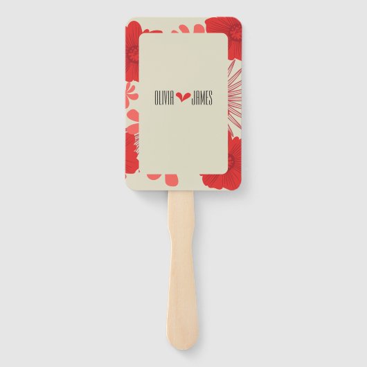 Romantische rode bloemen bruiloft handwaaier (Achterkant)