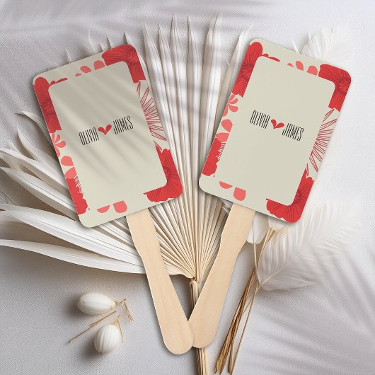 Romantische rode bloemen bruiloft handwaaier