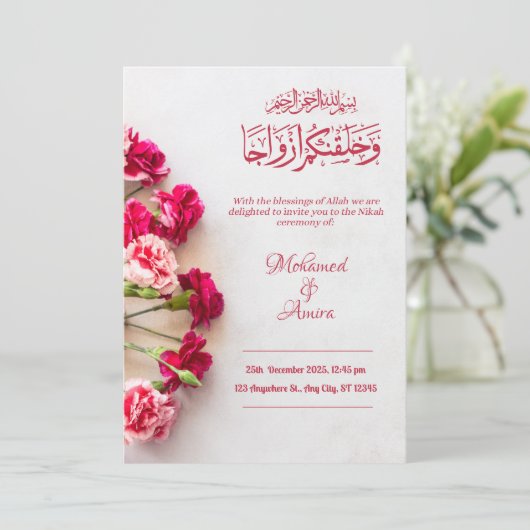 Romantische rode bloemen bruiloft Kaart (Staand voorkant)