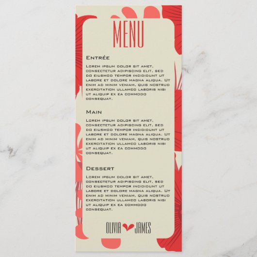 Romantische rode bloemen bruiloft menu (Voorkant)