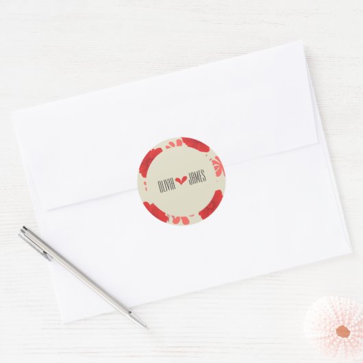 Romantische rode bloemen bruiloft ronde sticker (Envelop)