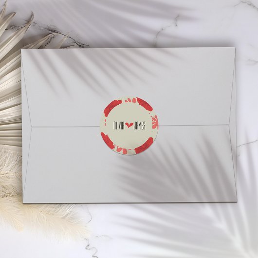 Romantische rode bloemen bruiloft ronde sticker