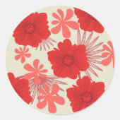 Romantische rode bloemen bruiloft ronde sticker (Voorkant)