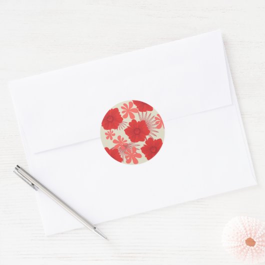 Romantische rode bloemen bruiloft ronde sticker (Envelop)