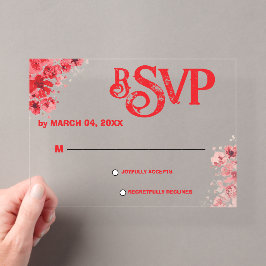 Romantische rode bloemen bruiloft RSVP Acryl Uitnodigingen