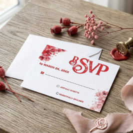Romantische rode bloemen bruiloft RSVP Kaartje