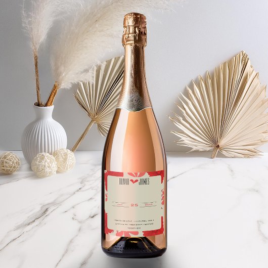 Romantische rode bloemen bruiloft sparkling wijnetiket