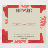 Romantische rode bloemen bruiloft sparkling wijnetiket (Enkel label)